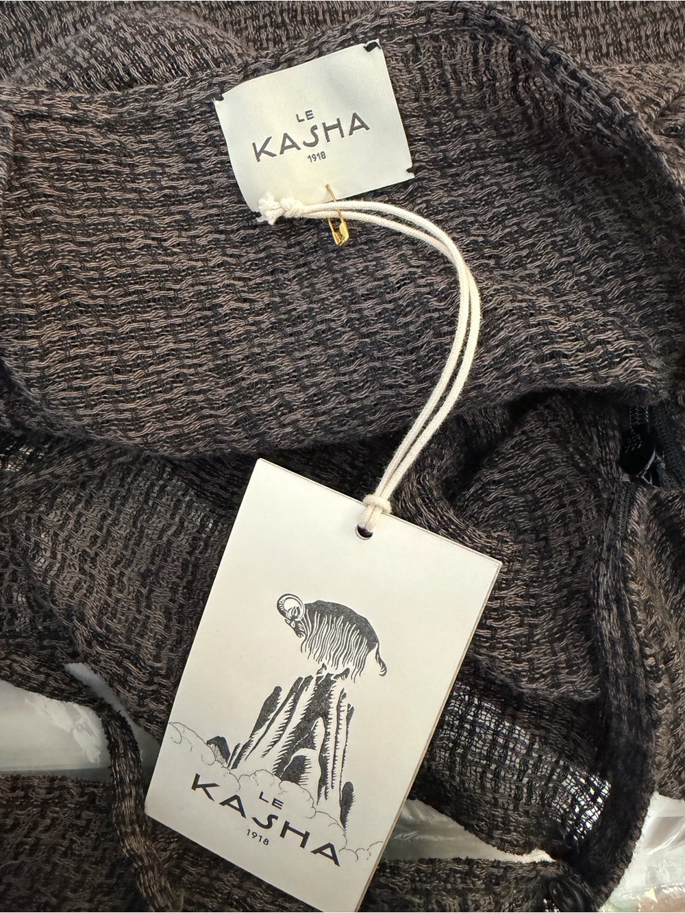 Le Kasha Kharga Detachable Convertible Linen Sheer Weave Dress Set In Charcoal - Picture 7 of 11